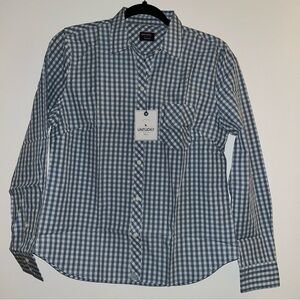 UNTUCKit Crispo Women’s Blue Checkered Long Sleeve Button Down Shirt Size 6 NWT